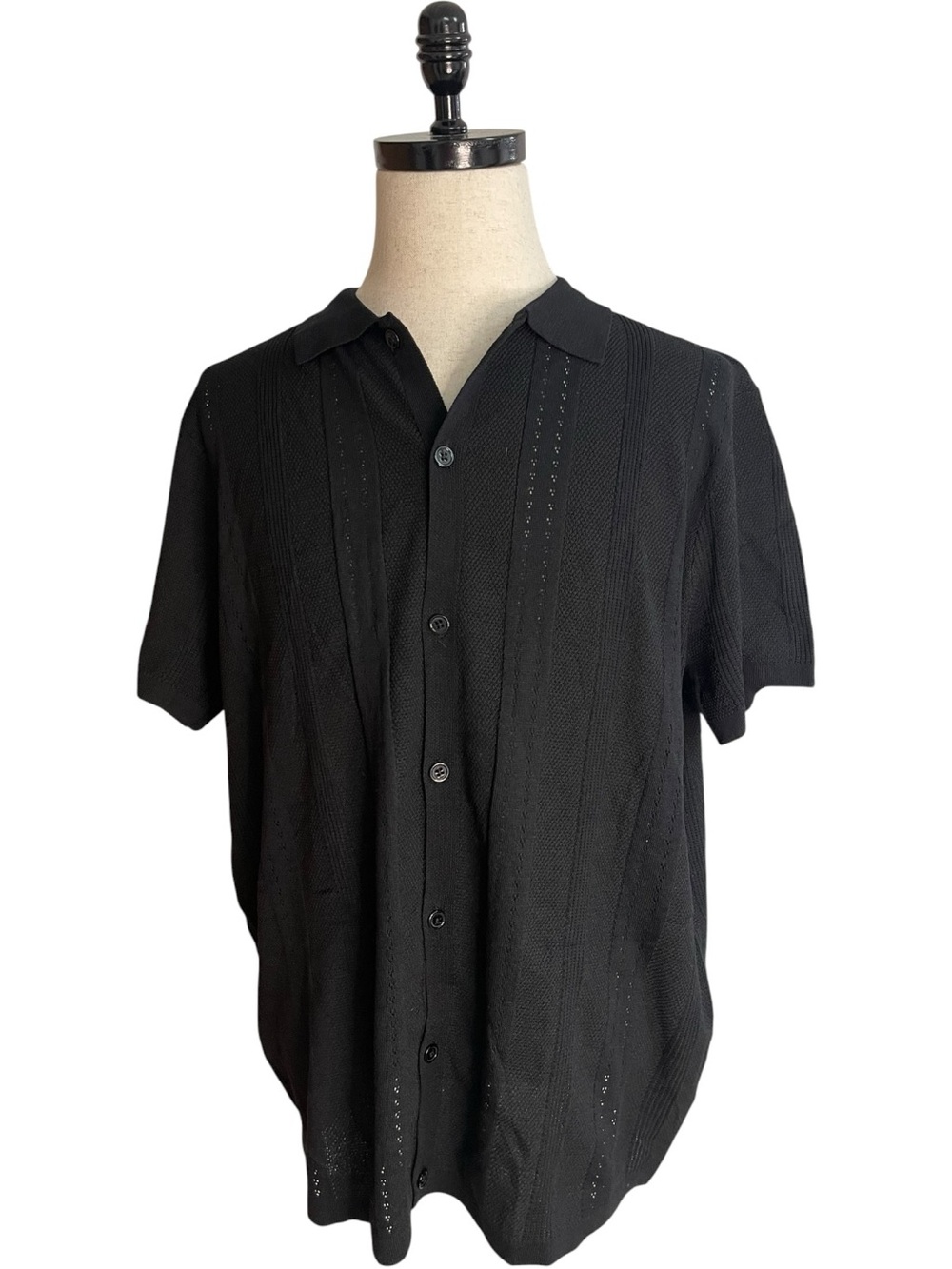 Coofandy Short Sleeve Knit Button Up Shirt Black